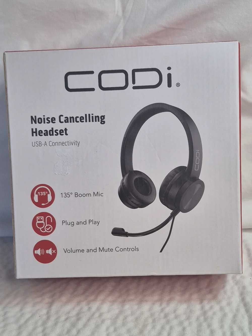 CODi Noise Cancelling USB-A Headset Boom Mic Vol/Mute Black 5ft A04508